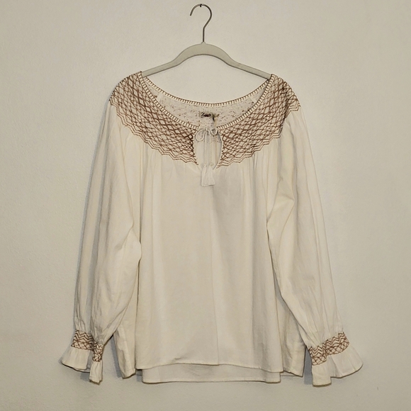 Faherty Laura Embroidered Peasant Top Women's XL Smock Tassel Boho Cottage NWT - Picture 4 of 12